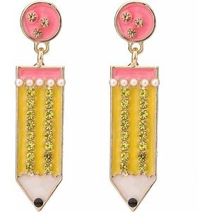 Pencil Rhinestone Drop Earrings